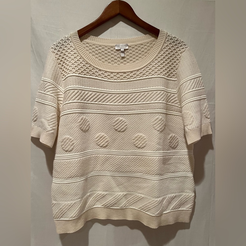Preowned Escada Sports Wool Crew Neck Textured Knit Sweater - Off White - XL